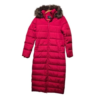 Lands' End Womens Down Maxi Coat SM-TALL Red Faux Fur Winter 600 Warm MSRP$290 - Image 1 of 4