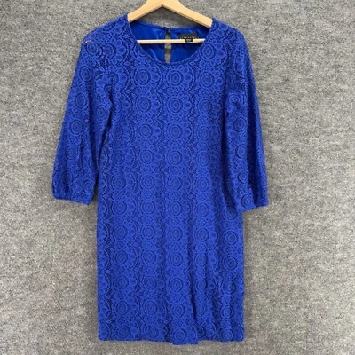 Vestido Attention Mujer XS Azul Geométrico Crochet Cambio Midi Manga Larga Forrado Foto 1 de 4