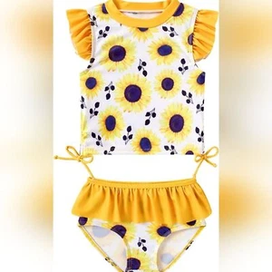 Toddler Girls 24M Swimsuit Cute 2 Piece Tankini Bathing Suit Ruffle Beach Bikini - Picture 1 of 13