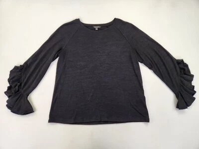 Banana Republic Top Women M Dark Gray Flutter Bell 3/4 Sleeve Stretch Scoop Neck - Image 1 of 4