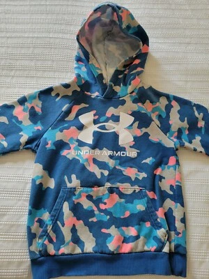 Boys Youth Small UNDER ARMOUR~ Blue, gray and pink Camouflaged Hooded Sweatshirt - Image 1 of 4
