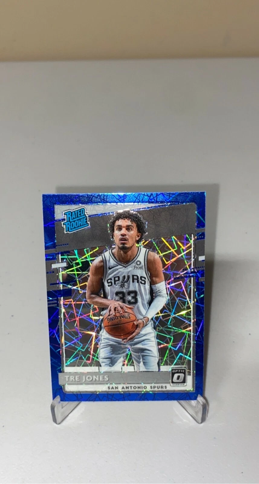 2020-21 Donruss Optic Tre Jones RC Blue Velocity Rated Rookie #188 Spurs
