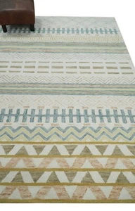Handgetufteter 5x8 mehrfarbiger Streifen Design Wollflächenteppich - DD/MA233 - Bild 1 von 11