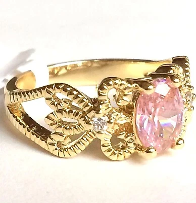 Anillo de cóctel filigrana victoriano talla 9 10 chapado en oro ovalado rosa circonita cúbica Foto 1 de 4