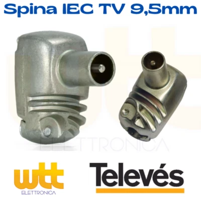 Connettore antenna TV spina maschio IEC 90° spinotto professionale TELEVES 41321 - Immagine 1 di 4