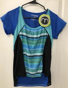 NWT Moxie Cycling Women's Contour Wrap Jersey Tee Sz M Short Sleeve Blue Green - Picture 1 of 13