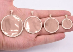 Round Medallion Picture Frame Memory CZ Charm Pendant Real SOLID 10K Rose Gold - Picture 1 of 7
