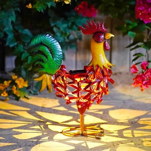 Solar Rooster Metal Garden Sculpture Statue Outdoor Garden Yard Art Decoration - Picture 1 of 6