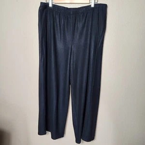 Eileen Fisher Black 100% Wool Elastic Waist Crop Wide Leg Pants w/Pockets-Size L - Picture 1 of 6