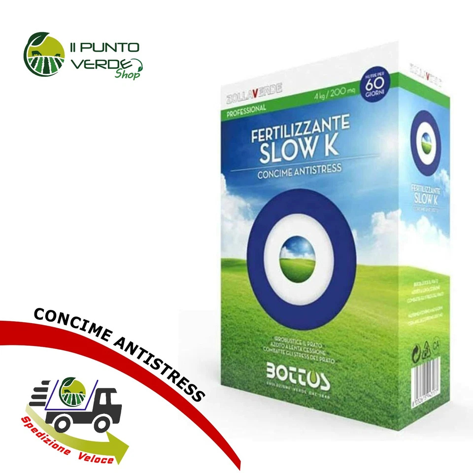 Bottos SLOW K 13.5.20 da 4 - 8 - 12 Kg Concime azotato antistress per il prato