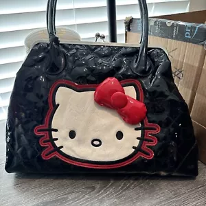 Loungefly x HELLO KITTY Black Embossed Faux Patent Leather Vinyl Handbag USED - Picture 1 of 16