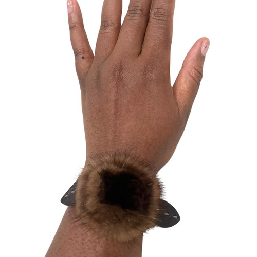 Bracciale Fiore FENDI Selleria Pelliccia Pelle Marrone Scuro #1290