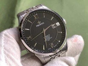 Swiss Made Pronto Date Black Dial Sapphire Crystal 28 Jewels Automatic Men Watch - Picture 1 of 16