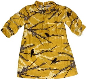 KELLY’S KIDS Girls Dress Mustard Yellow Dress Birds Mock Ruffle Neck SZ 4 5 - Picture 1 of 6