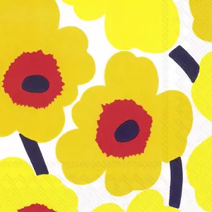 Marimekko UNIKKO dunkelgelb Blumenpapier 33cm sq Lunch Servietten 20er Pack - Bild 1 von 1