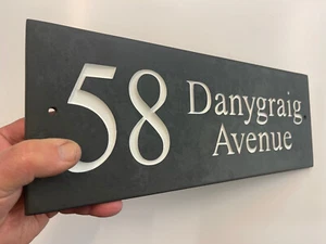 Deep Engraved Natural Slate House Name Number Sign Plaque 12"x3" Any Name - Picture 1 of 8
