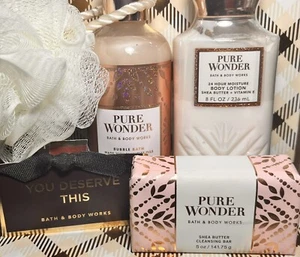 Bath & Body Works Pure Wonder Spa Pamper Gift Set Bubble Bath Lotion Loofah Soap - Picture 1 of 7