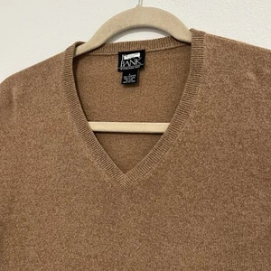 Jos A Bank Mens Sweater Beige Large L 100% Cashmere Long Sleeve V Neck Pullover - Picture 1 of 4