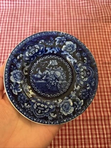 Early 19th Century Flow Blue Childs Dish W Good All over Dark Blue Pattern - Picture 1 of 8