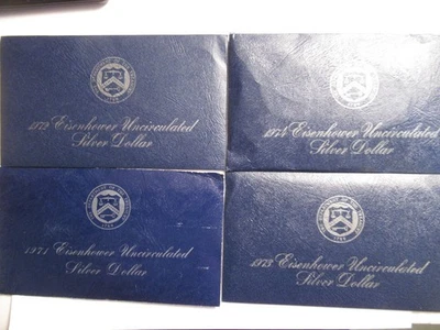 FOUR Eisenhower 40% Silver Dollars, "Blue Ike's" US Mint Pkgs, 1971-1974 - Image 1 of 4