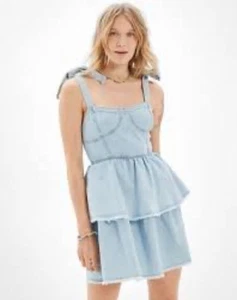 NWT American Eagle Denim Corset Mini Dress Sleeveless Tie Straps M Medium - Picture 1 of 7