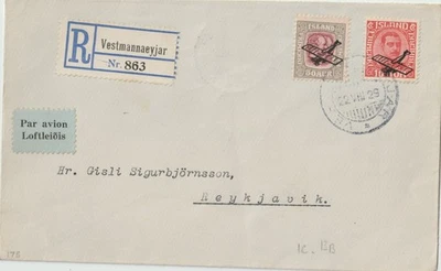 P84/16/RC ICELAND 1929 REGISTERED FLIGHT COVER AIR PAIR VESTMANNAEYJAR - Image 1 of 2