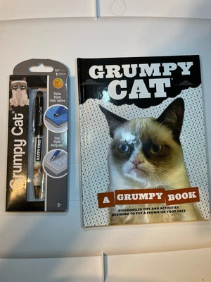 Nuevo combo de bolígrafo y lápiz óptico Grumpy Cat y un libro de consejos y actividades para gatos gruñones Foto 1 de 4