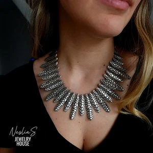 Tribal Ethno Statement Halskette Silber Boho Gothic Mittelalter Festival Collier - Picture 1 of 5