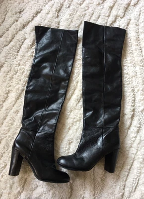 Botas de tacón Nine West para mujer de cuero negro nevado sobre la rodilla en el muslo Foto 1 de 4