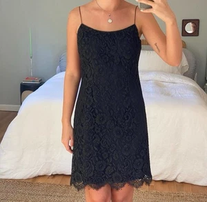 Vintage 90s Lace Black Mini Dress - Picture 1 of 4