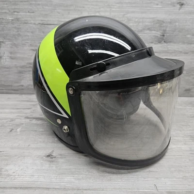 Vintage Arctic Cat Snowmobile Helmet w Face Mask Green Stripe - Image 1 of 4