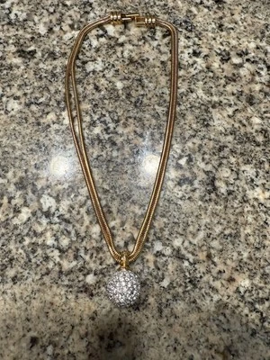 Swarovski Necklace Ball Crystal Drop Double Chain Gold Tone Signed 15” New Years - Image 1 of 4
