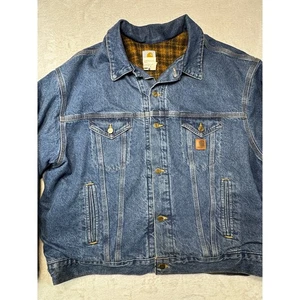 VTG Carhartt Union Made Detroit USA Gold&Brown Blanket Lined Jean Jacket Sz XXL - Picture 1 of 12