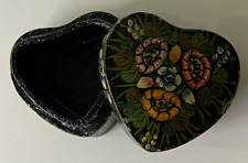 India Wildflowers Flower Lacquer Hand Painted Made Paper Mache Trinket Box Black