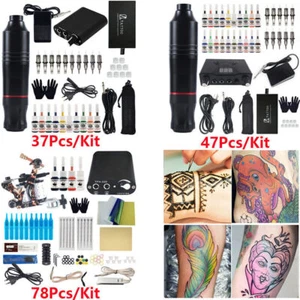 37/47/78 Piezas/Juego Motor Pluma Tatuaje Kit Máquina Tintas de Color Fuente de Alimentación Agujas - Imagen 1 de 18