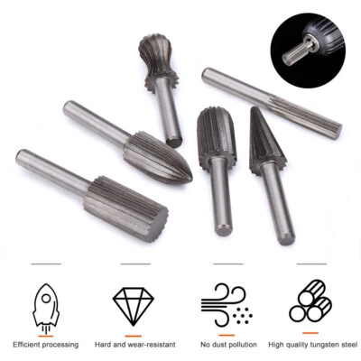 6Pcs HSS Rotary File 1/4"Engraving Bit Rasp Kit for Wood Metal Plastic Deburring - Image 1 of 4
