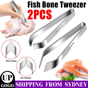 2x Fish Bone Tweezers Flat Bevel Edge Remover Puller Stainless Steel Kitchen Set - Picture 1 of 11