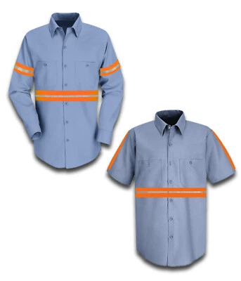 Enhanced Visibility Work Shirts Hi Vis Orange Reflective Industrial Work Uniform - Image 1 of 4
