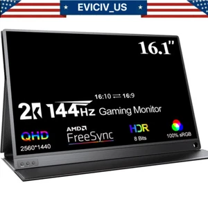 2K 144Hz Portable Monitor, 16.1" 1440P QHD Gaming Computer Monitor FreeSync Used - Picture 1 of 16