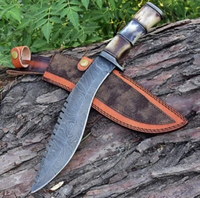 Cuchillo de caza BOWIE 16" DAMASCUS hoja fija de acero GRKHA KUKRI Foto 1 de 4