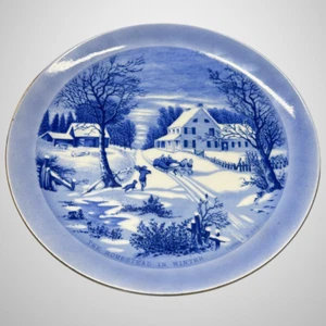 The Homestead in Winter Plate Decorative Blue Made in Japan Vintage 1980 - Picture 1 of 5