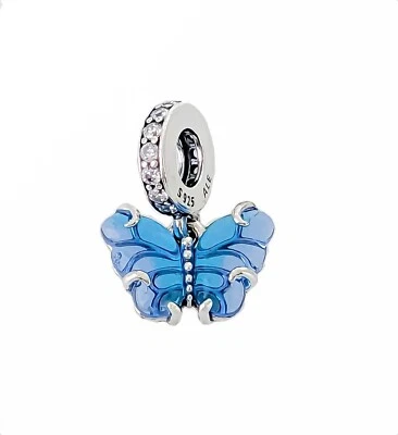New 100% Original PANDORA Brand 792698C01 925 Blue Murano Glass Butterfly Charm - Image 1 of 3