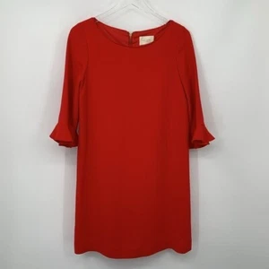 Kate Spade Luna red shift dress ruffle trim sleeves gold zipper scoop neck 6 - Picture 1 of 5