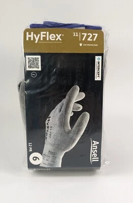 12 pares de guantes industriales Ansell HYFLEX 11-727 resistentes a cortes de nailon/spandex talla 6 Foto 1 de 4