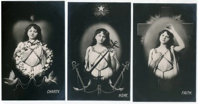 3 x Cards - FAITH - HOPE -CHARITY Artist Drawn RELIGIOUS by WILDT & KRAY - Image 1 of 3