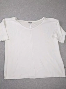 Talbots Women's White MED Top Waffle Weave Wide V-Neck Cotton Elbow Sleeve Shirt - Picture 1 of 9