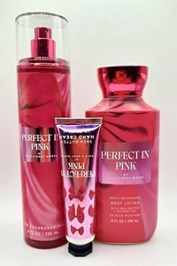 Bath & Body Works PERFECT IN PINK Spray Mist + Body Lotion & Hand Cream 3 Piece - Picture 1 of 1