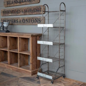 4 Tier Industrial Metal Shelf Stand Bread Display Cart Rack Farmhouse - Picture 1 of 4