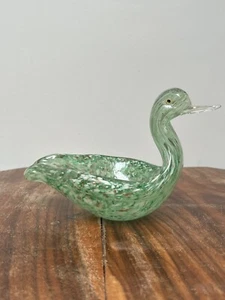 VTG Murano Art Glass Green Swan 24k Infused Gold Flecks w/Applied Eyes Dish - Picture 1 of 5