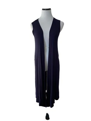 Mujeres Largo Plumero Chaleco Cárdigan Talla XS Azul Sin Mangas Frente Abierto Capas Boho Foto 1 de 4